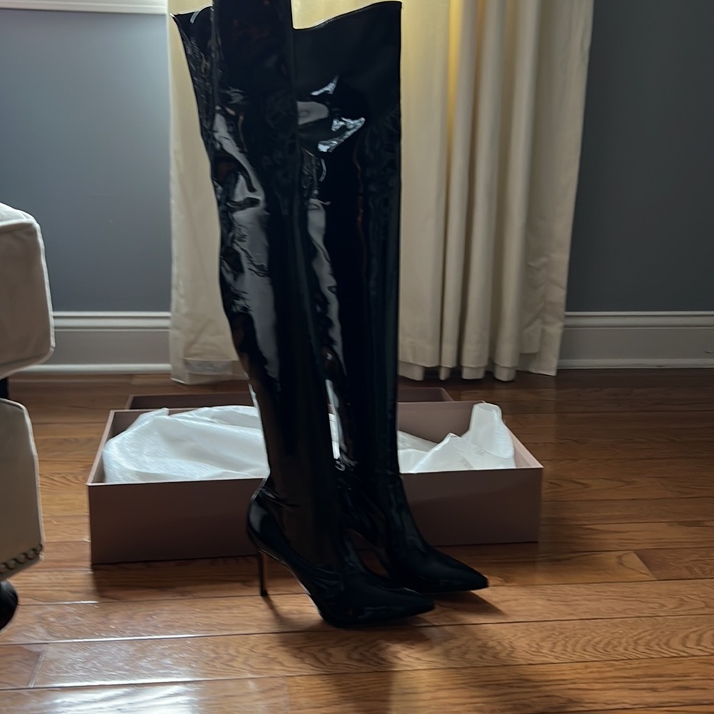 *Brand New* Gianvito Rossi Black Vinyl OTK Boots - Picture 7 of 8